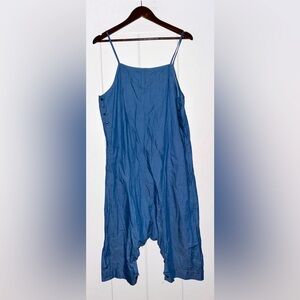 Women Chambray Strappy Denim Harem Jumpsuit Size XL‎ Casual Beach Basic Everyday